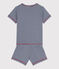 Boys' Pinstriped Short Cotton Pyjamas MEDIEVAL blue/MARSHMALLOW white
