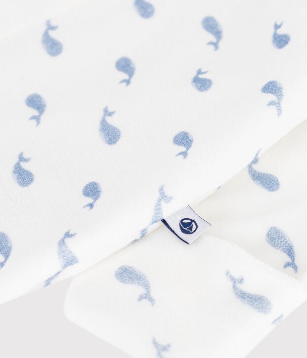 Babies' whale-print velour pyjama suit with a collar blue/blue