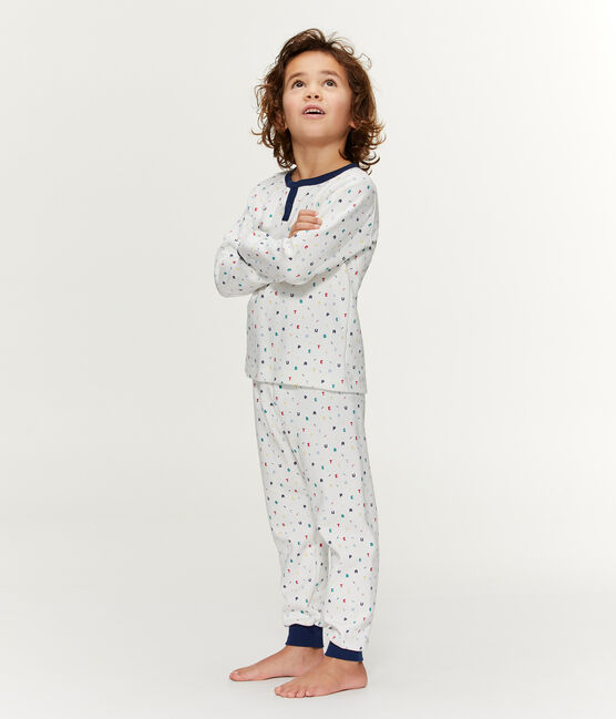 Boys' High-Rise Fleece Pyjamas MARSHMALLOW white/MULTICO white