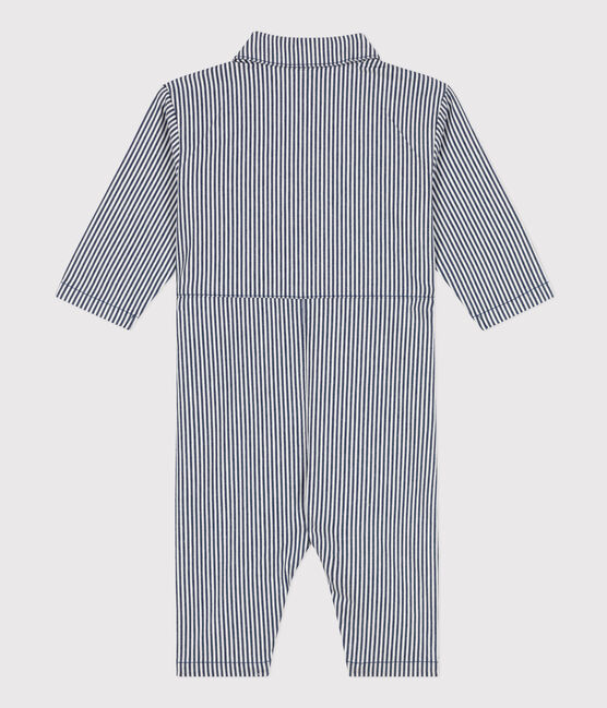 Babies' Striped Cotton Jumpsuit MEDIEVAL blue/MARSHMALLOW white