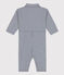 Babies' Striped Cotton Jumpsuit MEDIEVAL blue/MARSHMALLOW white
