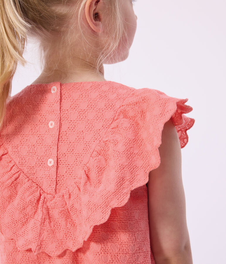 Children's short-sleeved heart-patterned cotton dress pink