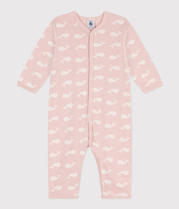 Babies' Printed Footless Cotton Sleepsuit pink/white