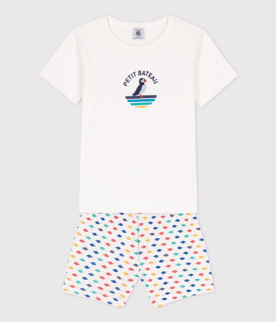 Boys' Sea Animals Short Cotton Pyjamas MARSHMALLOW white/MULTICO white