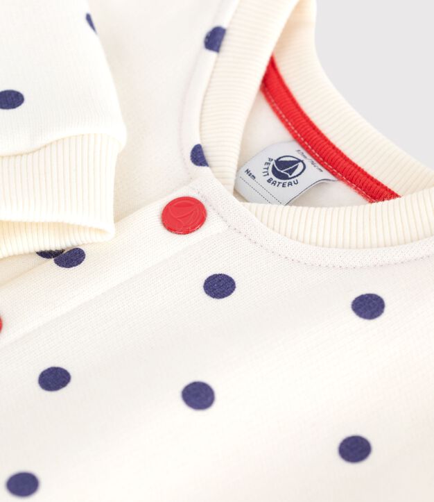 Babies' cotton varsity-style jacket with a spotted print blue/blue