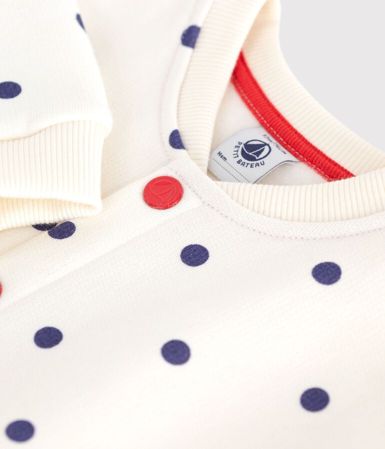 Babies' cotton varsity-style jacket with a spotted print Ecru/blue