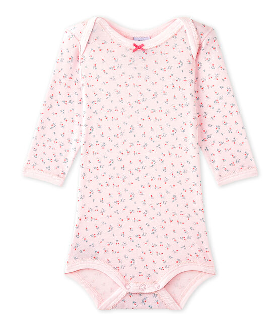 Baby girls' printed long-sleeved bodysuit VIENNE pink/MULTICO white