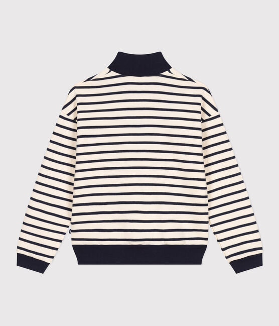 Women's shawl-collared sweatshirt in brushed fleece AVALANCHE white/SMOKING blue