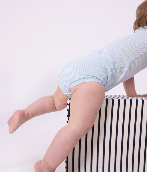 Pack of babies' short-sleeved stripy cotton bodies multicolor