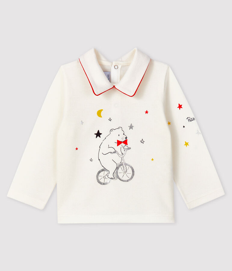 Baby boy's t-shirt with polo collar MARSHMALLOW white