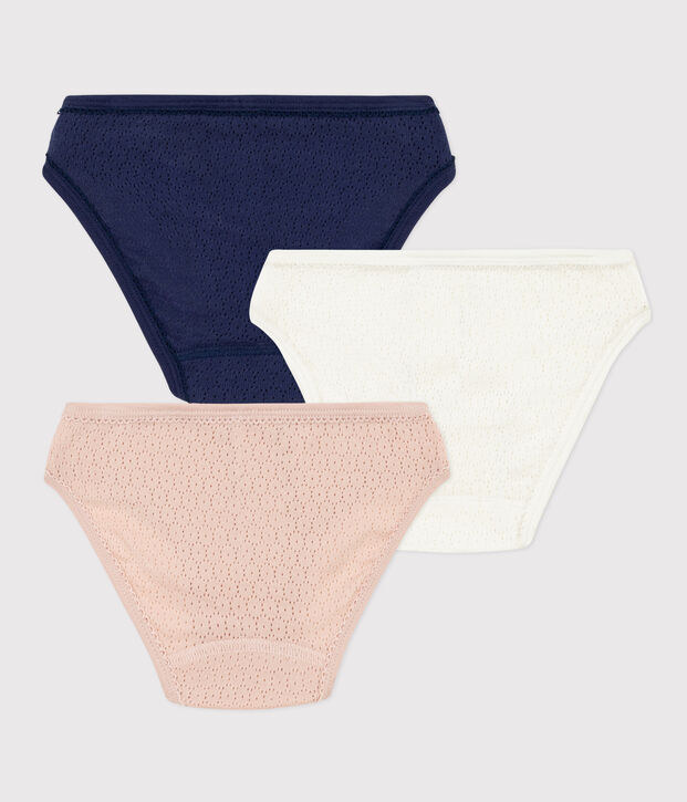 Girls' Plain Openwork Cotton Briefs - Pack of 3 multicolor