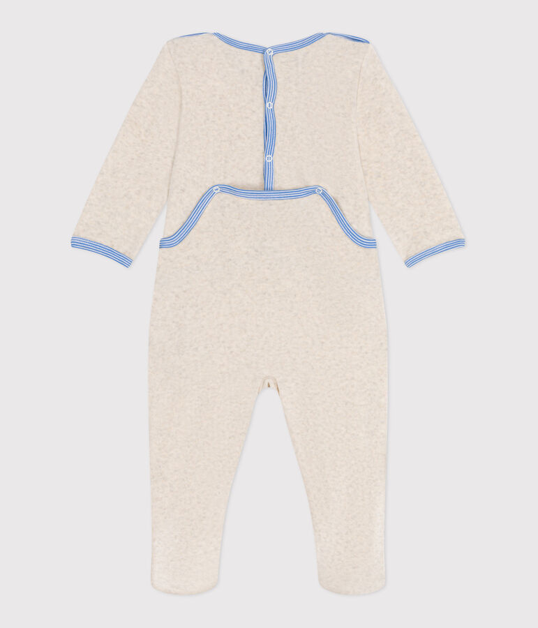 Babies' velour pyjama suit with a back opening beige