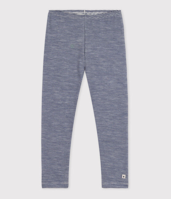 Unisex Pinstriped Wool/Cotton Leggings MEDIEVAL blue/MARSHMALLOW white