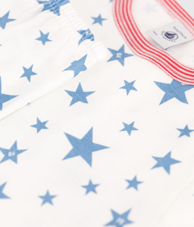 Children's star print cotton pyjamas white/blue
