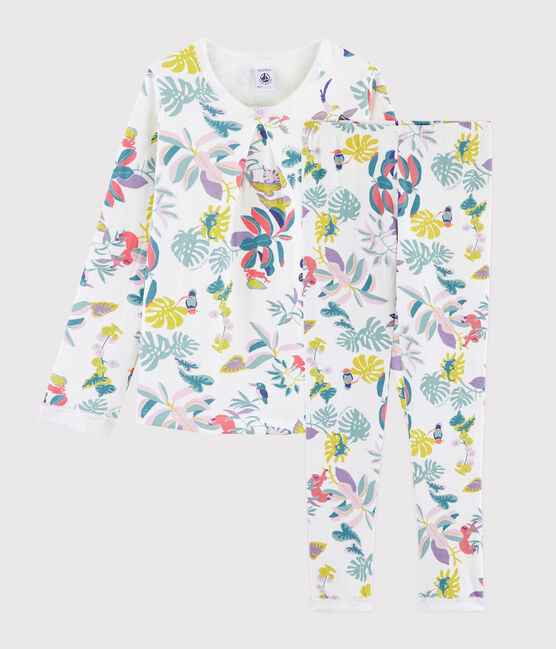 Girls' Jungle Print Tubular Knit Pyjamas MARSHMALLOW white/MULTICO white