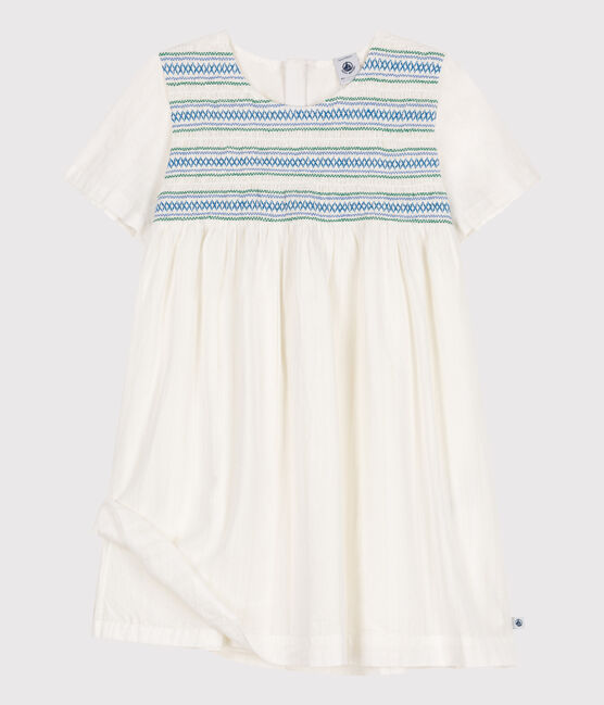 Children's short-sleeved cotton dress ECUME white