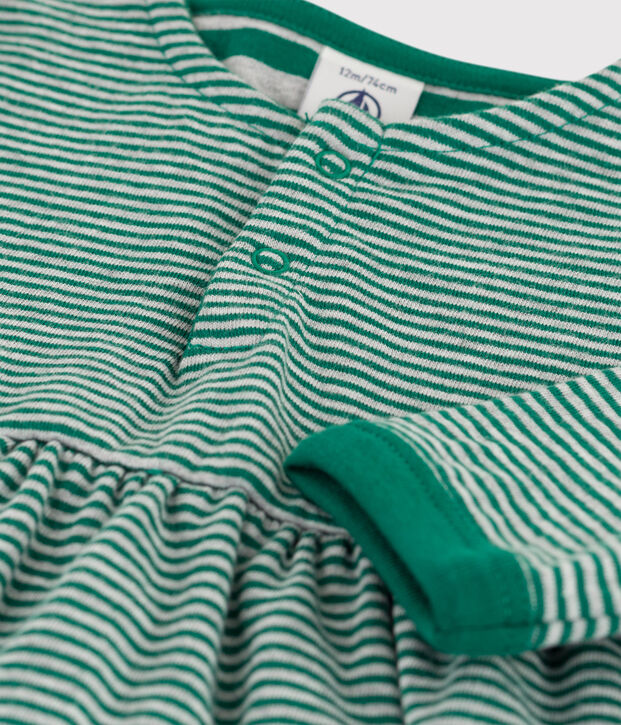 Babies' Long-Sleeved Tube-Knit Pinstriped Dress green/grey
