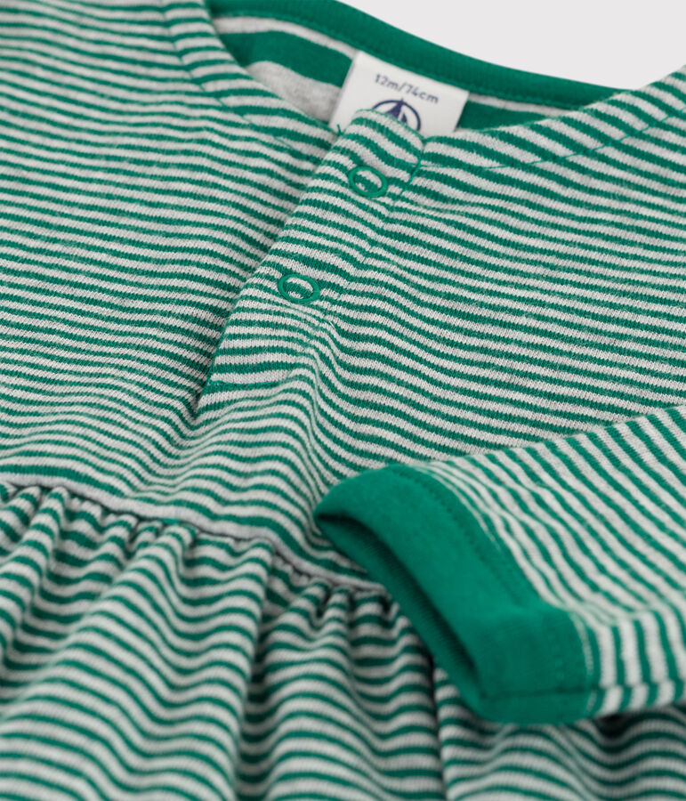 Babies' Long-Sleeved Tube-Knit Pinstriped Dress green/grey