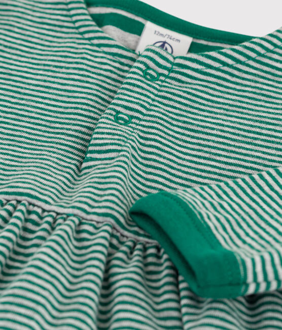 Babies' Long-Sleeved Tube-Knit Pinstriped Dress EVERGREEN /FUMEE
