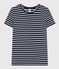Women's Straight Round-Neck Cotton T-Shirt SMOKING blue/MARSHMALLOW white
