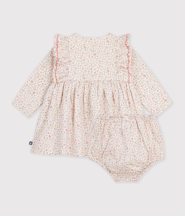 Babies' floral print cotton dress Ecru/multicolor