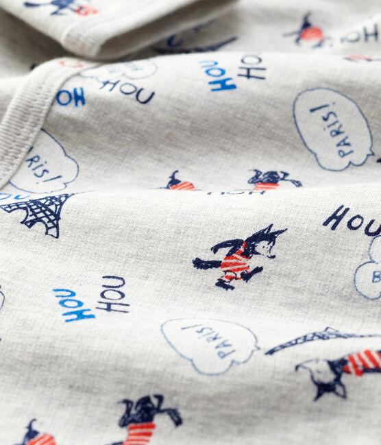 Babies' Paris Organic Cotton Fleece Sleepsuit BELUGA grey/MULTICO white