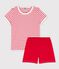 Girls' Stripy Cotton Short Pyjamas MARSHMALLOW white/MULTICO white