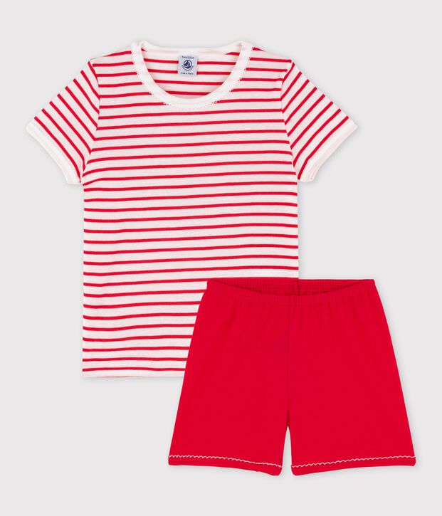 Girls' Stripy Cotton Short Pyjamas white/multicolor