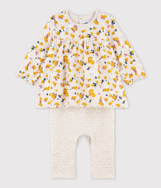 Baby girls' long playsuit MONTELIMAR beige/MULTICO white