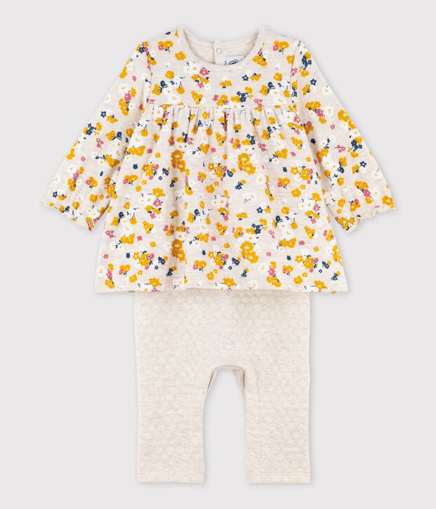 Baby girls' long playsuit beige/multicolor
