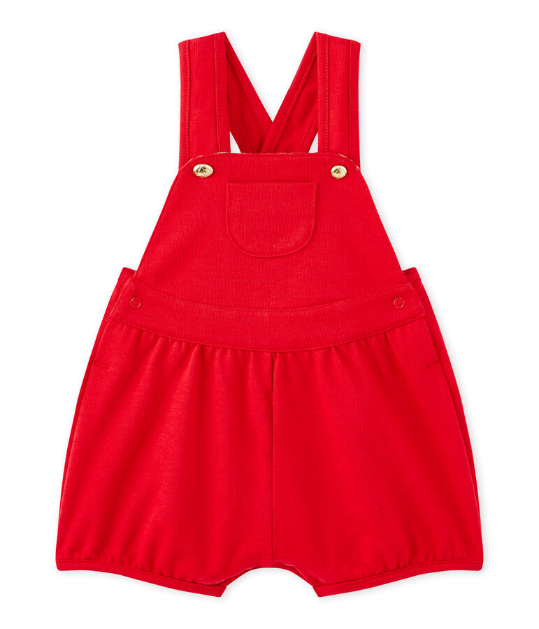 Baby girl's heavyweight jersey short overalls red