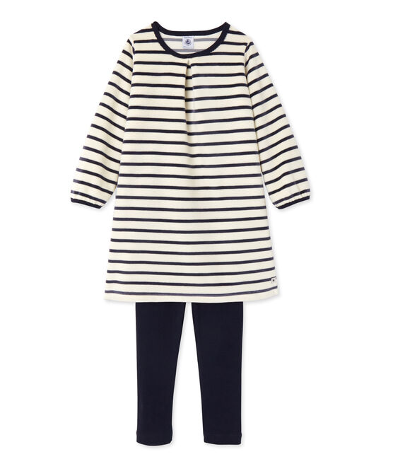 Chemise de nuit fille à bouclette velours COQUILLE beige/SMOKING blue