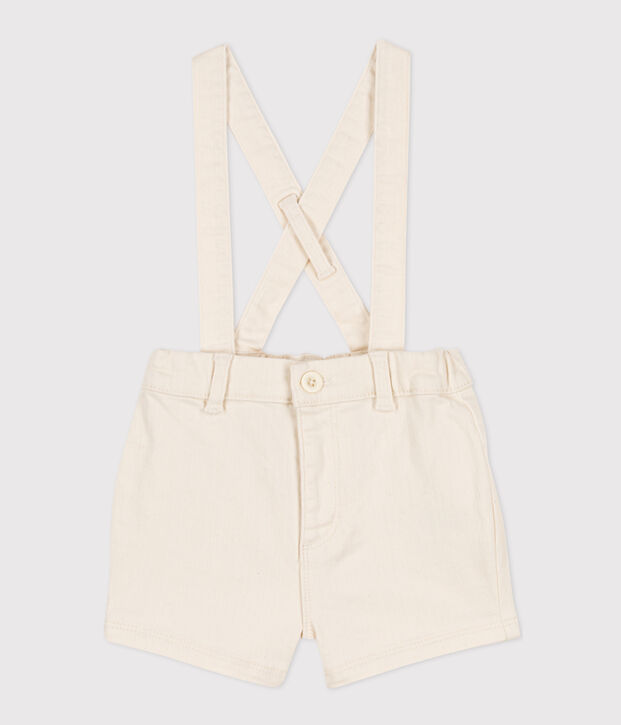 Babies' Denim Dungaree Shorts Ecru