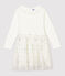 Girls' Long-Sleeved Cotton/Tulle Dress MARSHMALLOW white/ARGENT grey