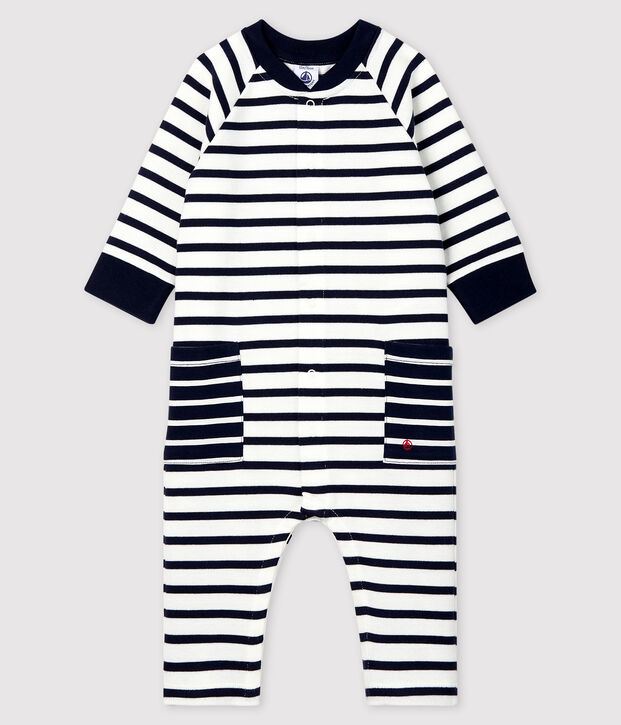 Babies' Unisex Long Jersey Jumpsuit white/blue
