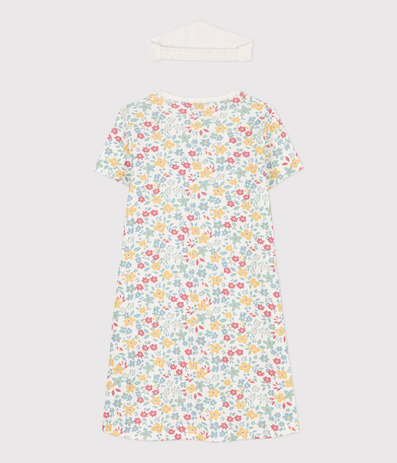 Girls' Floral Print Cotton Nightdress with Crown MARSHMALLOW white/MULTICO white