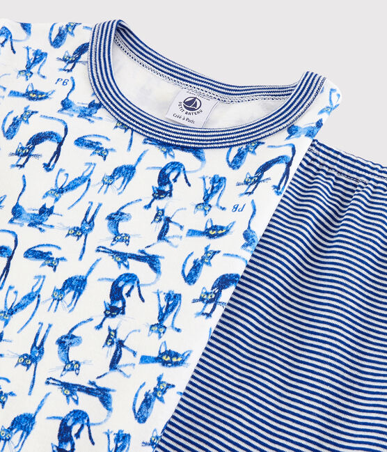 Boys' Cat Print Cotton Short Pyjamas MARSHMALLOW white/MULTICO white