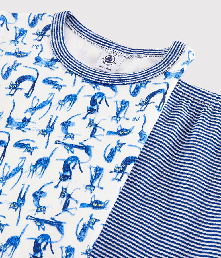 Boys' Cat Print Cotton Short Pyjamas white/multicolor