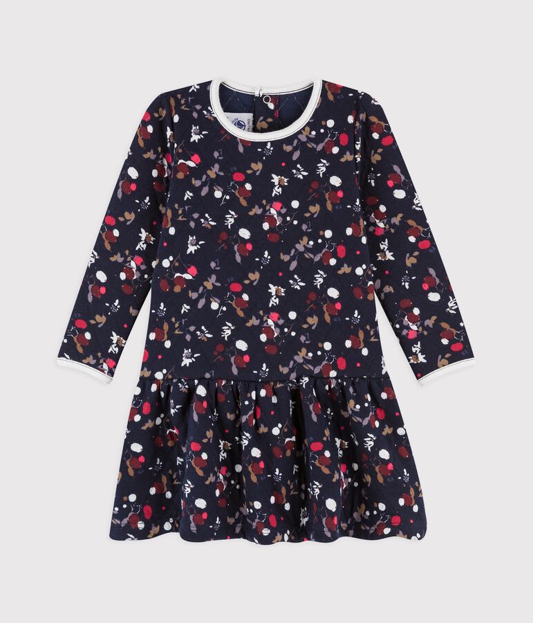 Babies' Long-Sleeved Cotton Dress. SMOKING blue/MULTICO white