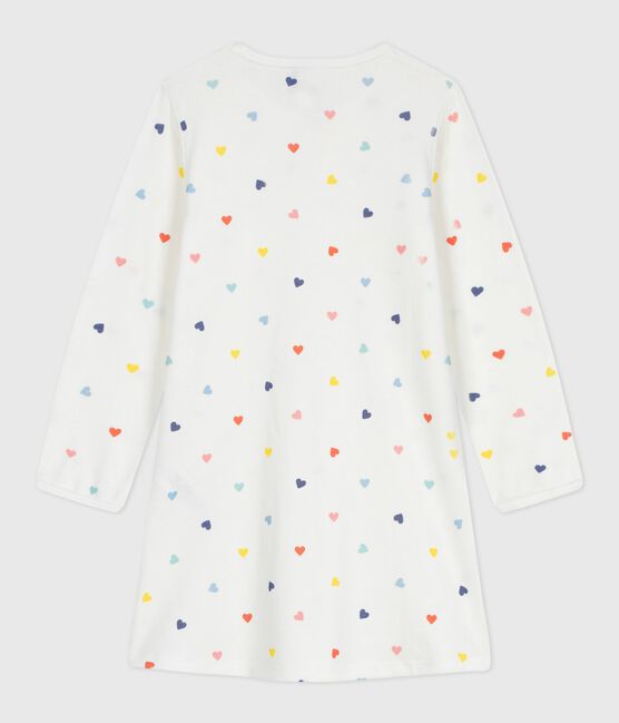 Children's long-sleeved heart-print cotton nightdress MARSHMALLOW white/MULTICO white