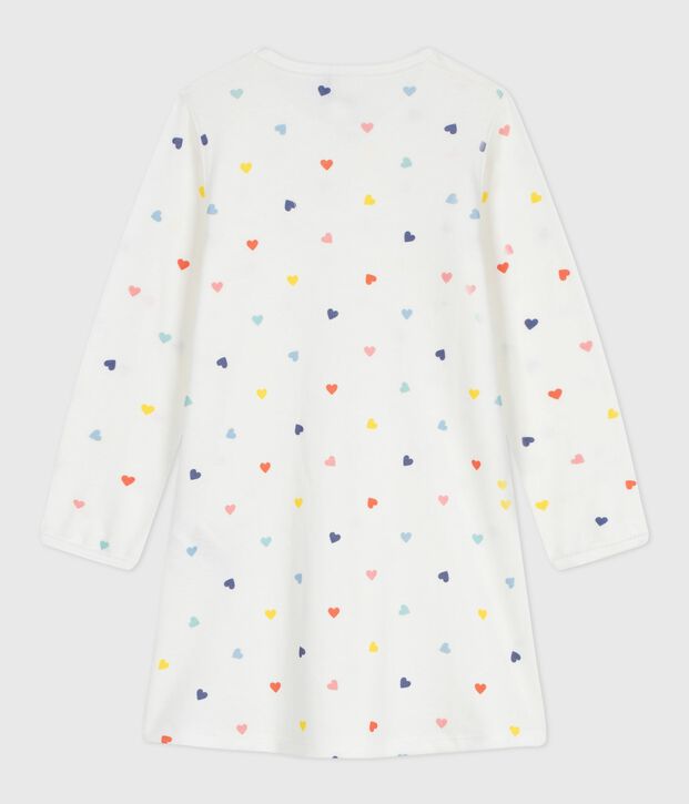 Children's long-sleeved heart-print cotton nightdress white/multicolor