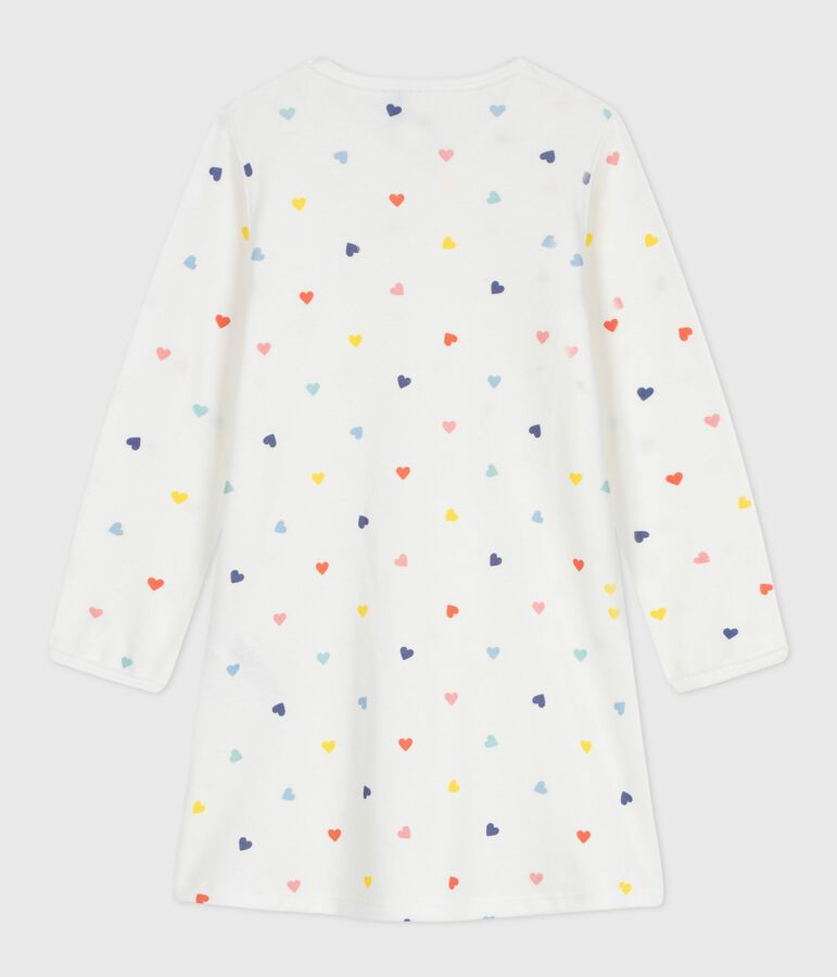 Children's long-sleeved heart-print cotton nightdress white/multicolor