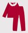 Children's plain ribbed velour pyjamas with a ruff red
