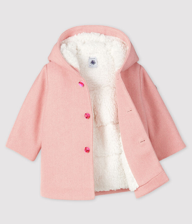 Girl's coat in wool fabric pink/white