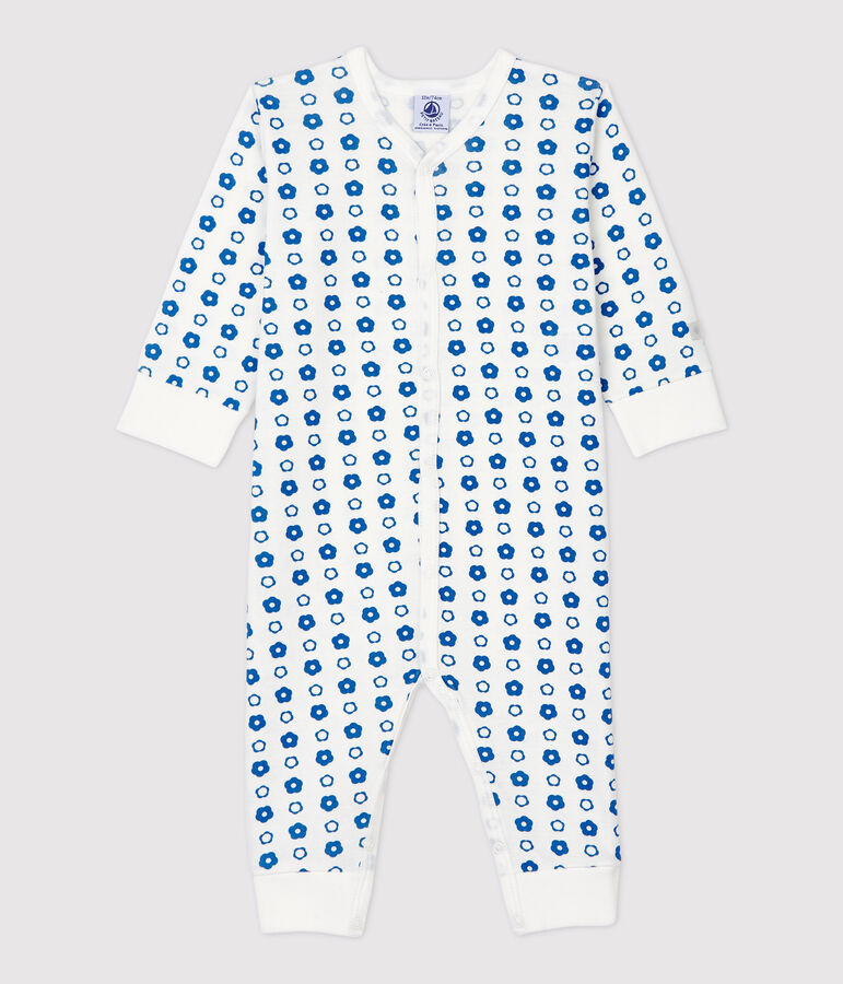 Babies' Retro Floral Footless Organic Cotton Sleepsuit white/blue