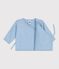 Babies' wool and cotton openwork knit wrapover top FLO blue