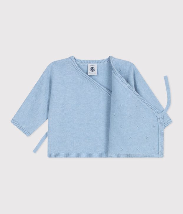 Babies' wool and cotton openwork knit wrapover top FLO