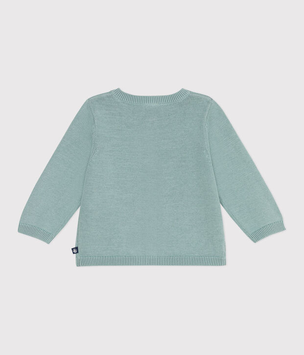 Babies' cotton cardigan in a decorative stitch green