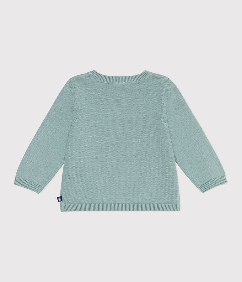 Babies' cotton cardigan in a decorative stitch green