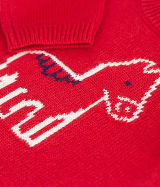 Babies' jumper in a wool and cotton knit with a horse design TERKUIT red/AVALANCHE